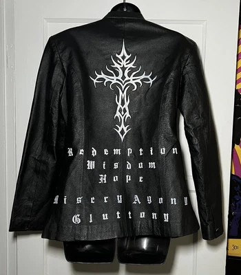 Cross 皮革夹克女式中号 God Religion 铬心形 — 第 1/4 张图片