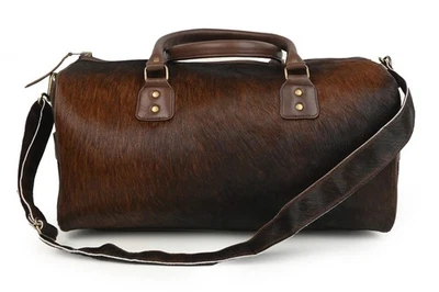 Handmade Hair-On Cowhide Leather Duffel Weekender Overnight Travel Gym Bag - Image 1 of 4