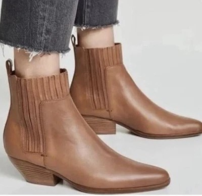 Botines Vince para mujer de cuero tostado 8,5 M Italia Vero Cuoio botines de tacón bloque Foto 1 de 4