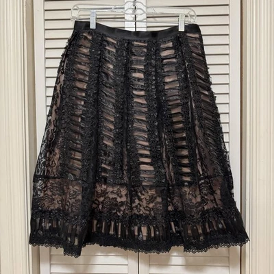 Falda Anna Sui Mujer 8 Negra Encaje Transparente Lentejuelas Plisada Midi Hecha en EE. UU. Elegante Foto 1 de 4