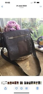 Spanish Made Brown Leather And Canvas Shoulder Cross Body Bag By MATTIES - Picture 1 of 8