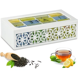 Teebox, Holz, Teebeutelbox, Aufbewahrungsbox, Fächer, Vorratsdose, Glas, Sich... - Bild 1 von 11