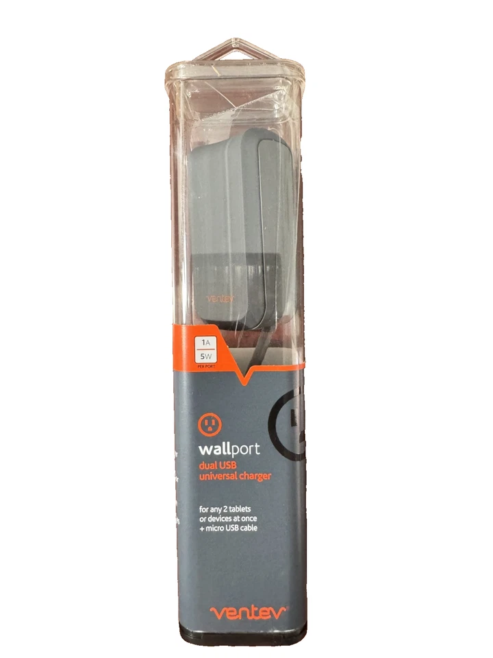 Настенное зарядное устройство Ventev Wallport Dual USB 5 Вт 1 А с кабелем Micro-USB - серое - Изображение 1 из 2