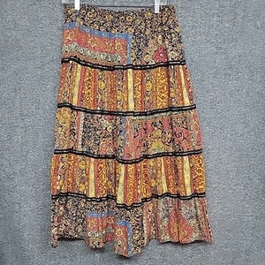 Carole Little Vintage Rayon Tiered Multicolor Maxi Skirt - Size 10 - Picture 1 of 11