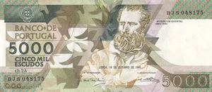 (FR1) Billet Portugal 5000 escudos   1989- n°ch. 2A BJS 048175- lartdesgents.fr  - Picture 1 of 2