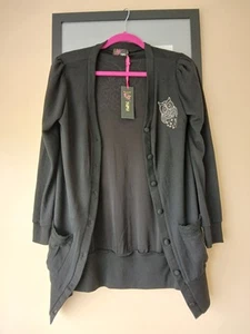 NEW WITH TAGS Yumi Black Owl Long Sleeve Cardigan With Pockets SIZE SMALL - Picture 1 of 4