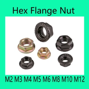 Hex Flange Nut With Serration Lock Nuts Nickel Plated M2 M3 M4 M5 M6 M8 M10-M16 - Picture 1 of 32