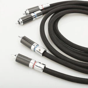 Pair 1m Audio Cable 6N Pure Silver RCA Rhodium Plated RCA Plug Silver Wire Cord - Picture 1 of 12