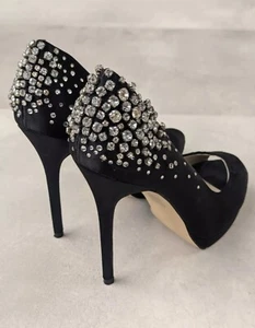 Zapatos Karen Millen talla 41 talla 8 tacones de aguja negro satinado gemas - Imagen 1 de 23