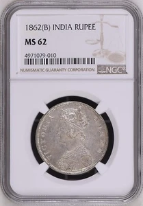 1862B one rupee NGC MS62 a highly sought-after piece for collectors - Picture 1 of 2