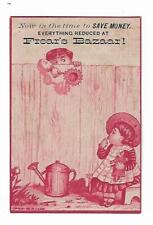 1881 Trade Card Frear's Bazaar Boy Offering Flower Girl Straw Hat BIG SALE Ives