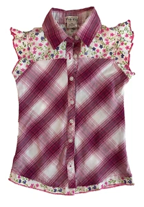 Pink Kiss Pink CowGirl Size 4 Sleeveless Ruffled Top with Plaid - Picture 1 of 4