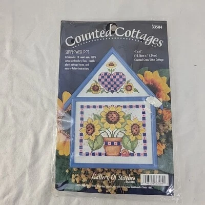 Counted Cottages Sunflower Pot Gallery Of Stitches 33584 4x6” Bucilla 1996 - Image 1 of 3