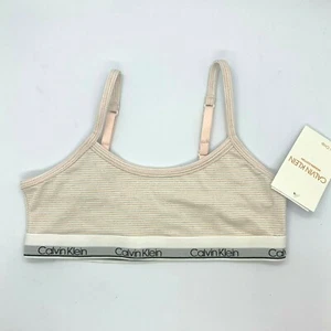 NWT! Calvin Klein Girl's Sz S 6/6X M 7/8 Classic Crop Silver Stripes Bralettes - Picture 1 of 2