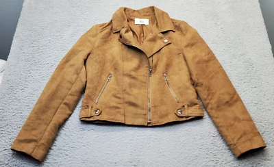 JACK Moto Jacket Women Brown 100% Polyester Long Sleeve Lined Collared Front Zip - Image 1 of 4