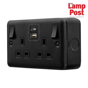 Click MCP586K Metal Clad Pro 13A 2 Gang Switched Plug Socket & USB A&C - Black - Picture 1 of 4