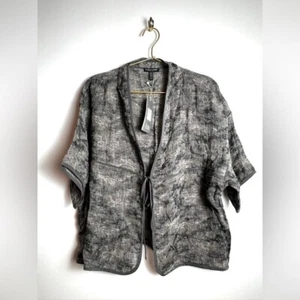 Giacca donna Eileen Fisher mezza manica jacquard misto lino cravatta davanti nuova con etichetta - Foto 1 di 7