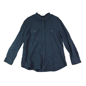 Tommy Bahama Men 100% Linen Navy Blue Button Up Long Sleeve Shirt XL Relaxed Fit - Picture 1 of 13