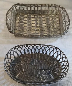 Körbe geflochtener Draht Silber Aluminium Körbe 2 Kt. mit Griffen 11" x 8" Vintage. - Bild 1 von 12