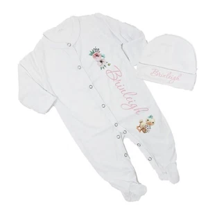 Bebé Niña Personalizado Floral Patito Pascua Pies Dormir Regreso a Casa Conjunto - Imagen 1 de 14