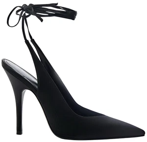 NIB The Attico Venus Black Satin Wrap Ankle Tie Classic Pointed Pumps 36 6 $850 - Picture 1 of 24
