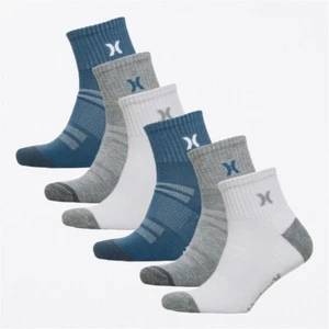 Hurley Men's 6-Pack 1/2 Terry Quarter Crew Socks White/Blue RRP £17.99 - Picture 1 of 2