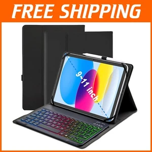Universal Tablet Keyboard Case for 9-11" Tablets with 7-Color Backlit Keypad - Picture 1 of 8