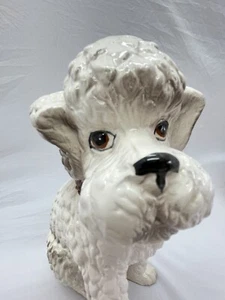 Vintage weiß Porzellan 10 Zoll sitzender Pudel Hund Statue Figur - Bild 1 von 10