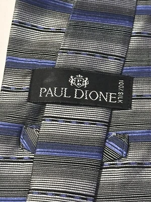 Corbata de diseñador PAUL DIONE para hombre 100 % seda azul a rayas/gris/negro corbata ancha 58" Foto 1 de 4