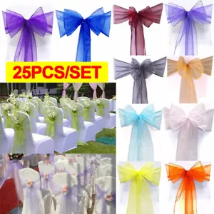 TtS 25pcs ORGANZA SASHES Chair Cover Sash Fuller Bow Wedding Party Decoration UK - Picture 1 of 22