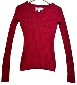 American Eagle Outfitter Y2K Womens Cable Knit Pullover Sweater Sz S Red - Picture 1 of 13