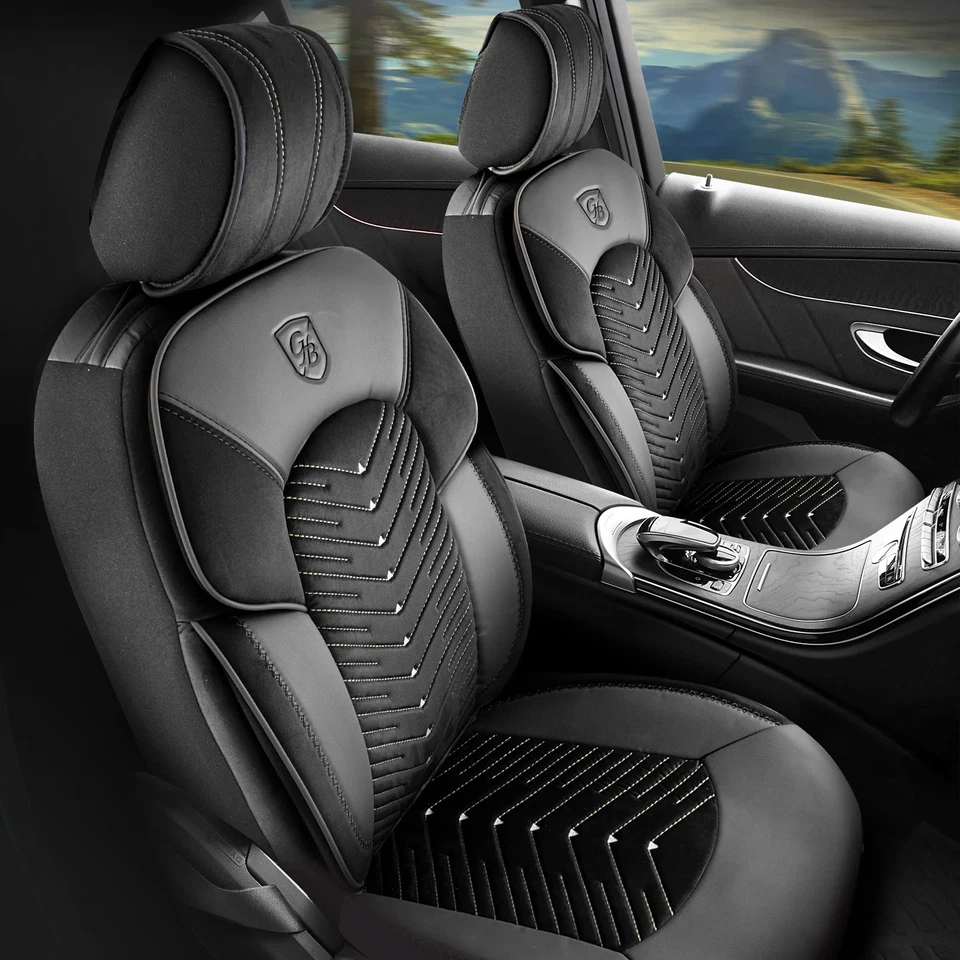 Fundas de asiento a juego para Seat Leon en negro-gris con bolsillo trasero Foto 1 de 4