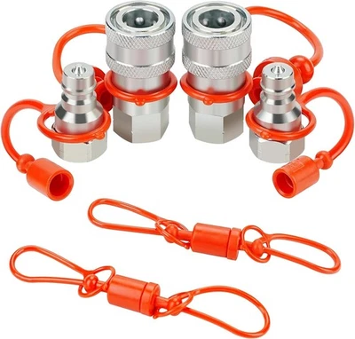 1/4'' Ag ISO 5675 Poppet Pioneer Hydraulic Quick Connect Coupler with Dust Caps - Image 1 of 4