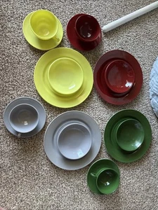 Vintage Hazel Atlas Platonite Moderntone Milk Glass 16 Pcs Luncheon Set Rare! - Picture 1 of 13