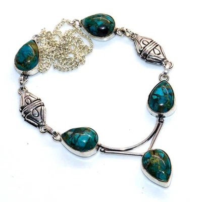 Impresionante Collar Chapado en Plata 925 Crisocola de Cobre 16" Increíble Regalo GW Foto 1 de 3