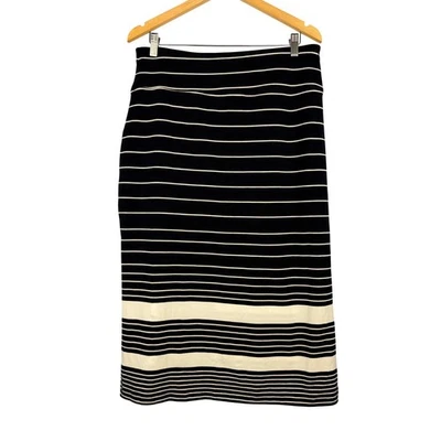 Athleta Coastline Stripe Midi Skirt Size L Black White Knit Stretch Side Vent - Image 1 of 4