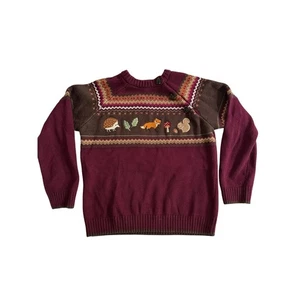 Boys Embroidered Forest Animal Sweater - Enchanted Forest - Burgundy - Picture 1 of 4