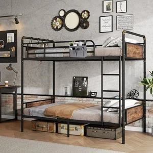 Metal Twin over Twin Bunk Bed with Storage Bag - Picture 1 of 11