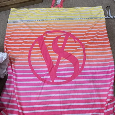 Victoria's Secret VS Logo Beach Blanket Rolls Up Pink Orange Yellow Striped NWT - Image 1 of 4