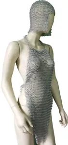 MAIL HALTER & COIF, ALUMINIUM BUTTED MEDIEVAL PUNK GOTH LINGERIE - Picture 1 of 3