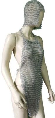 MAIL HALTER & COIF, ALUMINIUM BUTTED MEDIEVAL PUNK GOTH LINGERIE - Image 1 of 3