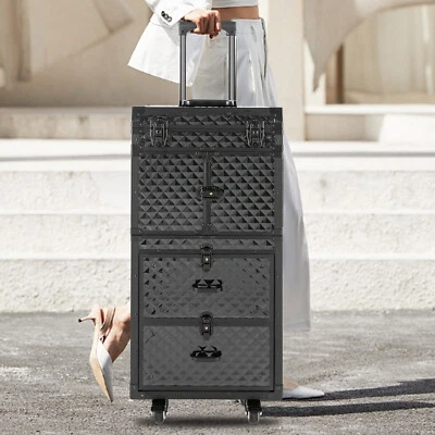 Estuche de tren de maquillaje enrollable bloqueable estuche de viaje cosmético de peluquería con ruedas Foto 1 de 4