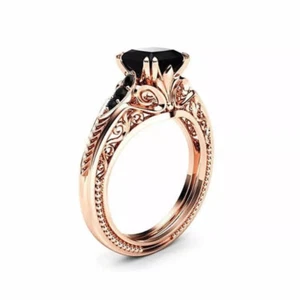 Anniversary Gift 2.6Ct Princess Black Diamond Engagement Ring 14k Rose Gold Over - Picture 1 of 6