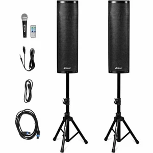Set of 2 Bi-Amplified PA Speaker 3-Way Speaker w/ Stand MIC - Picture 1 of 5
