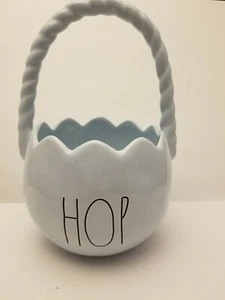 RAE DUNN "HOP" EASTER BASKET LL LIGHT BLUE PASTEL COLOR 10" SCALLOP EDGE
