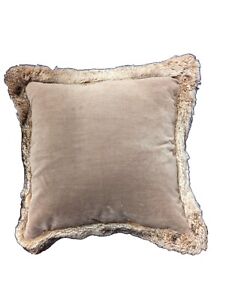 Pottery Barn Velvet W/Faux Fur 20x 20 Pillow Taupe/Brown W/PB Feather Insert