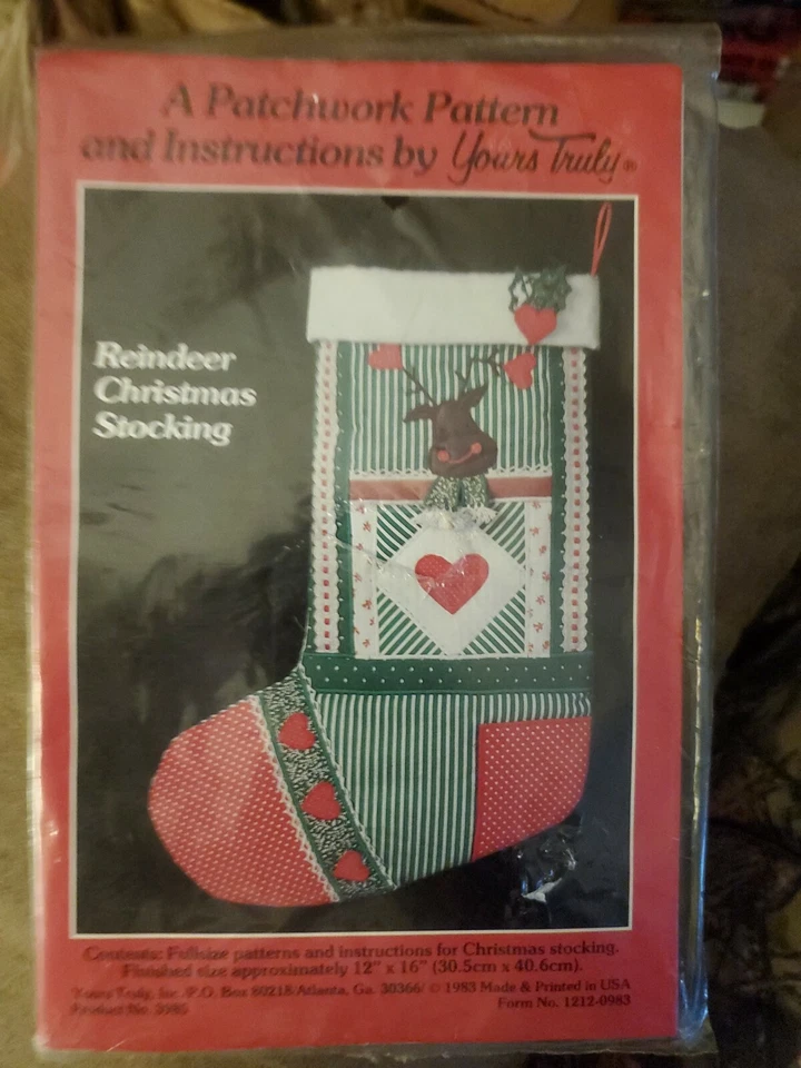 全新 拼布图案 驯鹿圣诞袜 Yours 全新 - A5 — 第 1/1 张图片