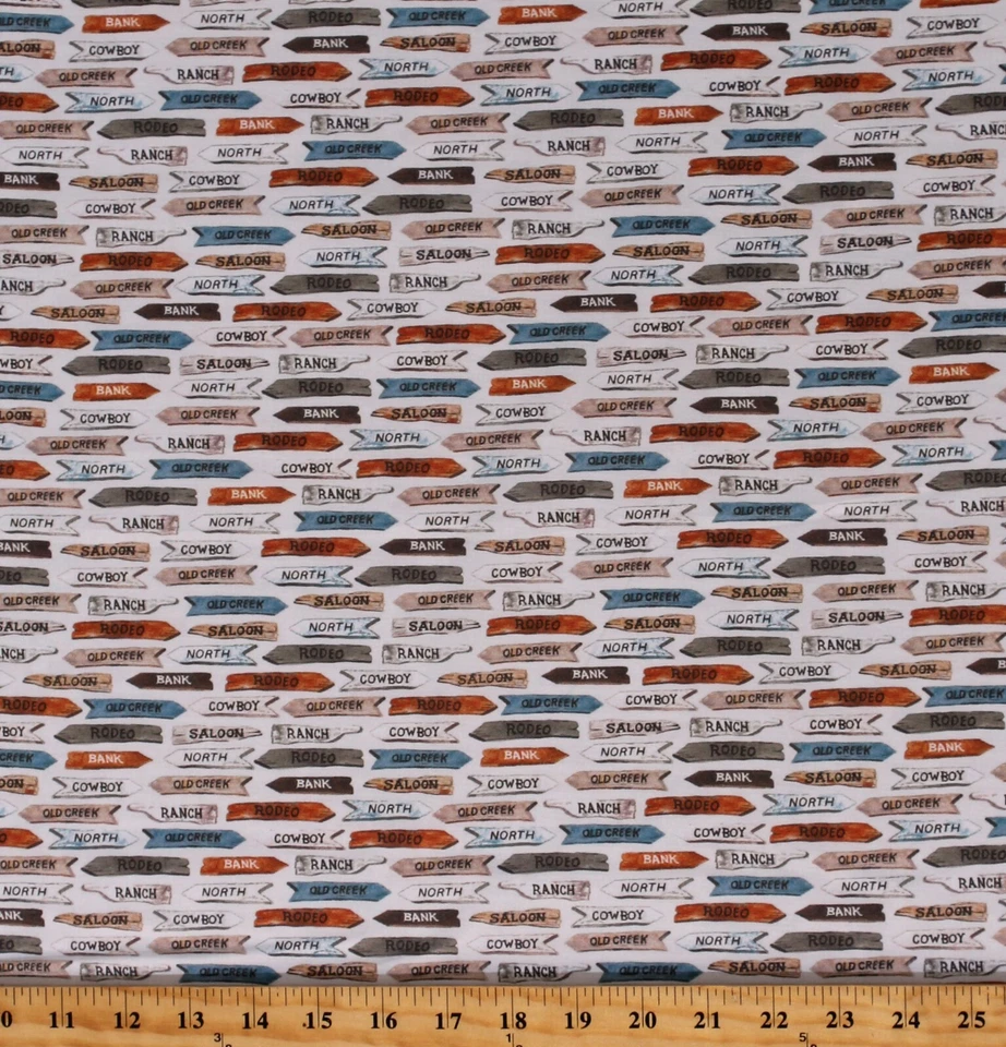 Estampado de tela de vaquero del desierto de letreros de rancho del salvaje oeste de algodón por yarda D466,49 Foto 1 de 1