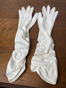 Vintage Womens Long White Gloves sz 7 Gathered 14" long - Picture 1 of 8