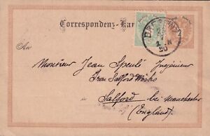 1890 AUTRICHE GS-Carte 2Kr Double Aigle P62 + Supplément 3 Kr, BREGENZ à GB
